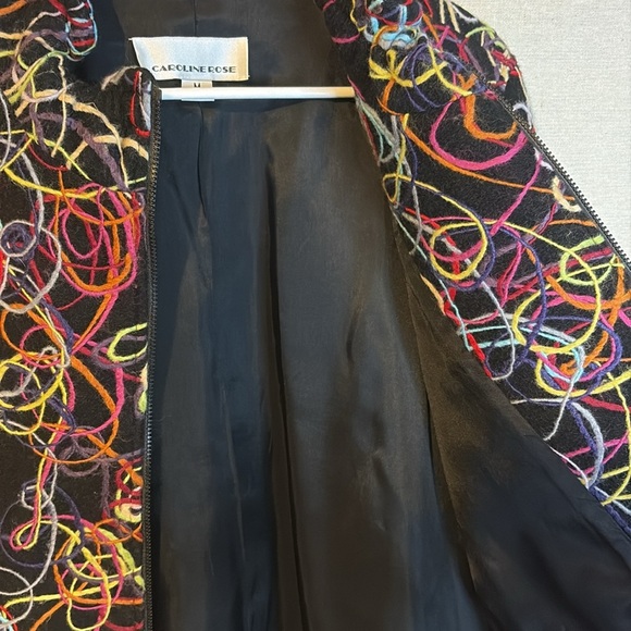 Caroline Rose Sz Med Colorful Art-to-Wear Wool Zip Jacket Yarn Embroidered Lined - Picture 6 of 8